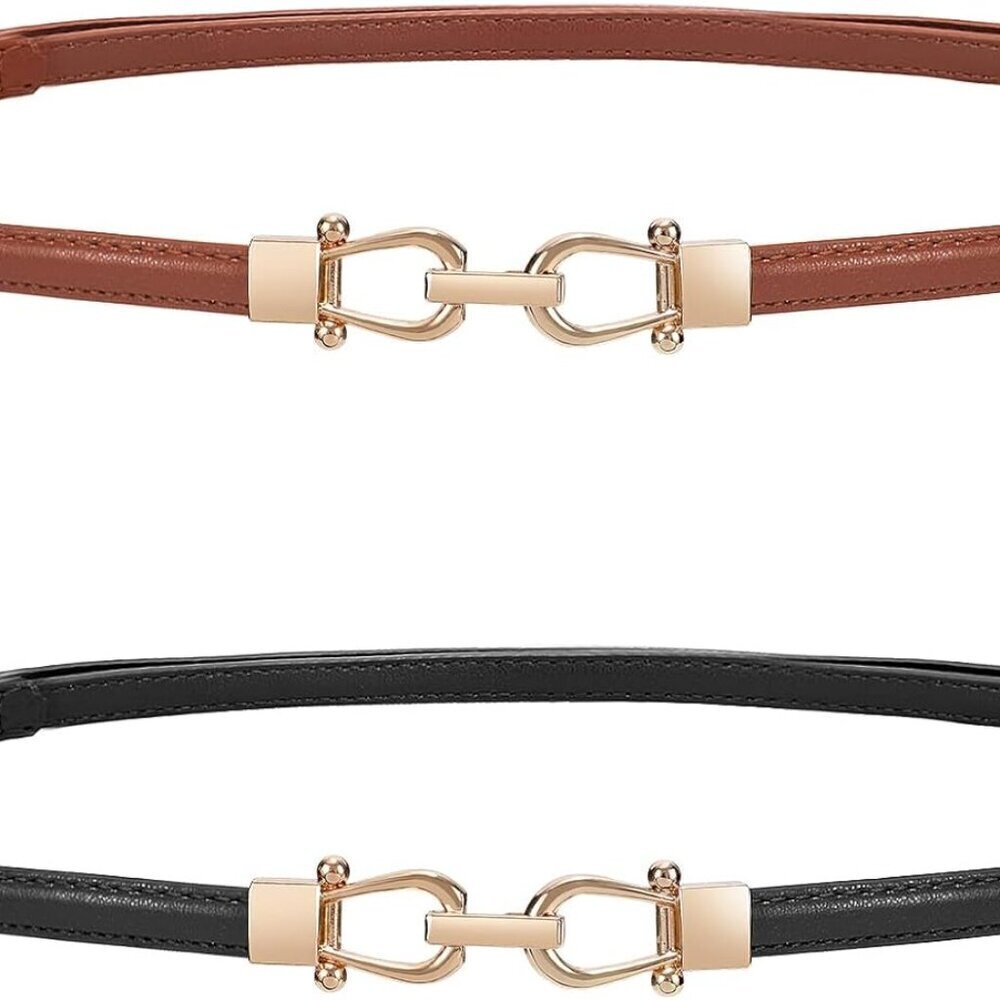 Women Leather Belt with Gold Silver Buckle for Jeans Dress Waist up to 43